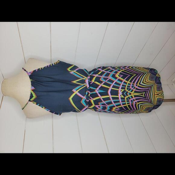 Glam small blue with multicolored accents lightweight mini dress - Picture 3 of 4